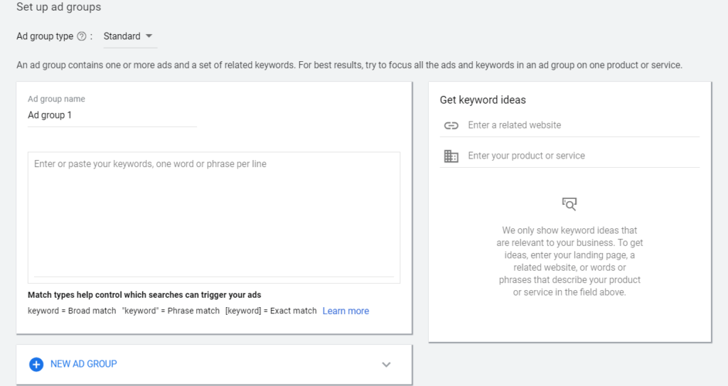 Setting up ad groups